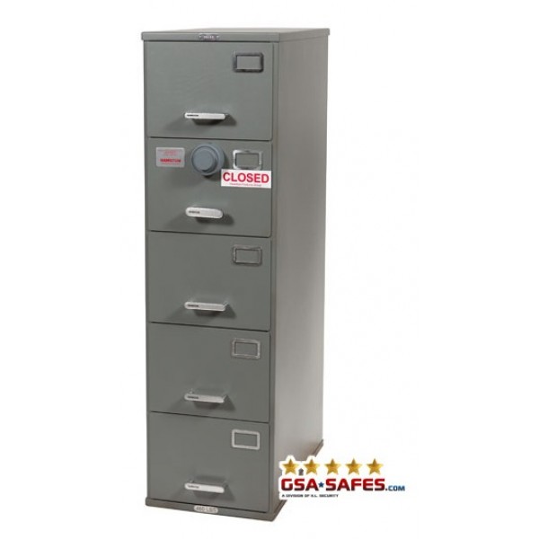 Image of 7110-00-919-9193 | Class 6, 5 Drawer GSA Approved File Cabinet w/ X-10 Lock, Gray