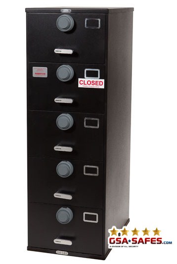 Image of 7110-01-029-8059 | Class 6, 5 Drawer Multi-lock file cabinet, Kaba Mas X-10 -  Black