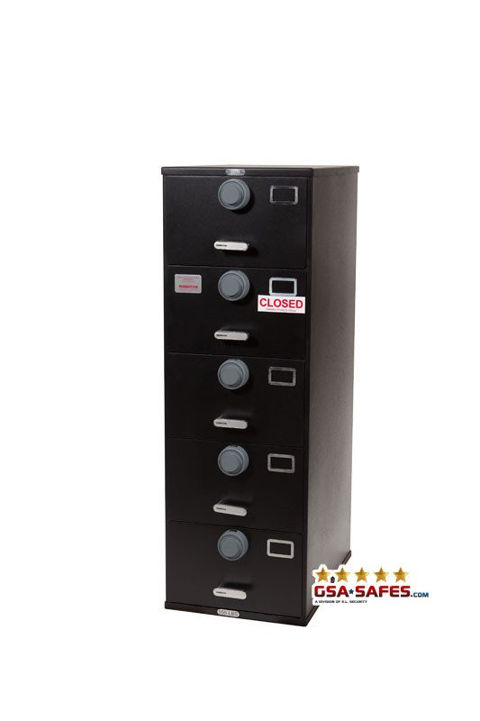 Image of 7110-01-029-0389 | Class 6, 5 Drawer Multi-lock file cabinet, Kaba Mas X-10 - Gray